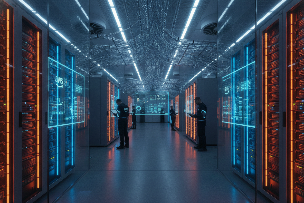 AWS 数据中心机房与云服务运维界面
